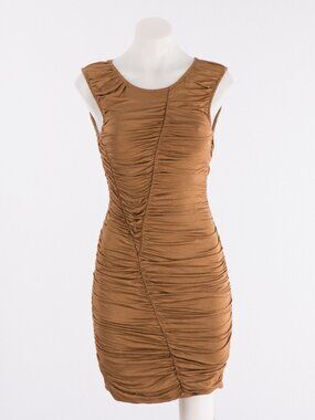 H&M Bronze Caramel Ruched Sleeveless Mini Dress Size 4